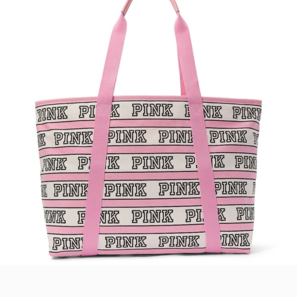 PINK Victoria's Secret Black and Pink Striped Tote
